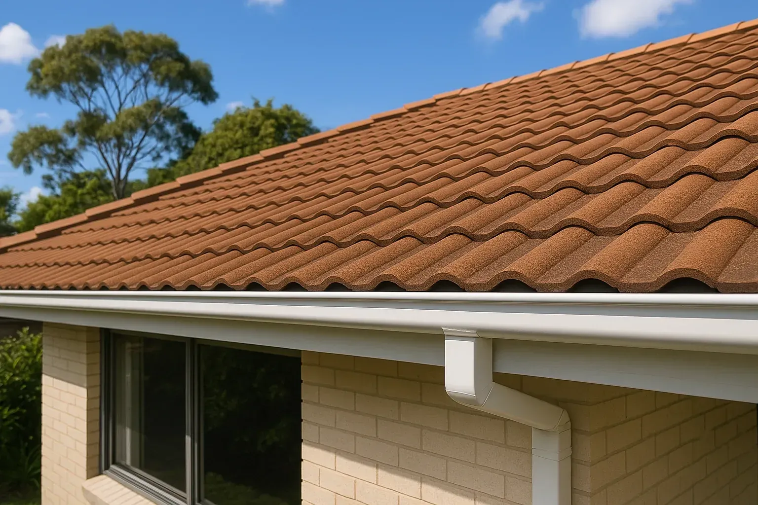 A well-maintained roof and clean gutter on a Sydney home, showcasing preventative measures against water damage.